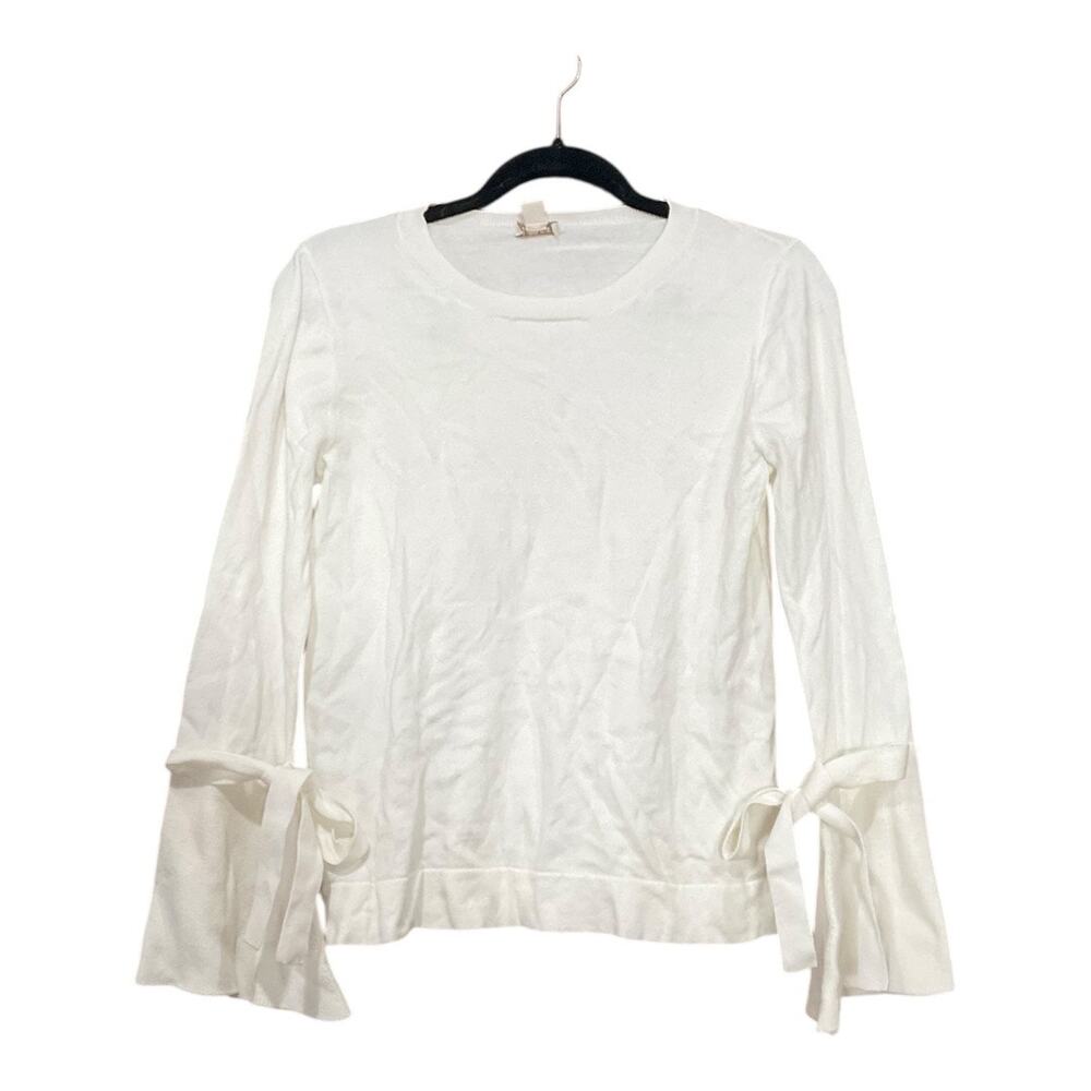 J. Crew Sweater Women Small White Bow 100% Cotton